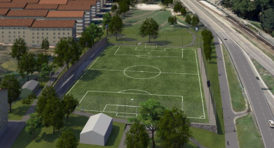 Visionsbild på den föreslagna fotbollsplanen