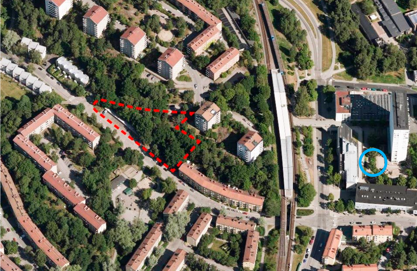 Korsningen Falsterbovägen/Halmstadsvägen nära Björkhagens centrum föreslås förtätas med upp till 80 lägenheter. Platsen består idag av en garagelänga för bilar samt skogsområde. 