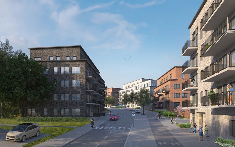 Fem nya flerbostadshus med 150 lägenheter kommer att byggas längs Bredängsvägen. Skogsområdet som har separerat villa-/radhusområdet i öster och lägenhetsområdet i väster kommer ny att försvinna.