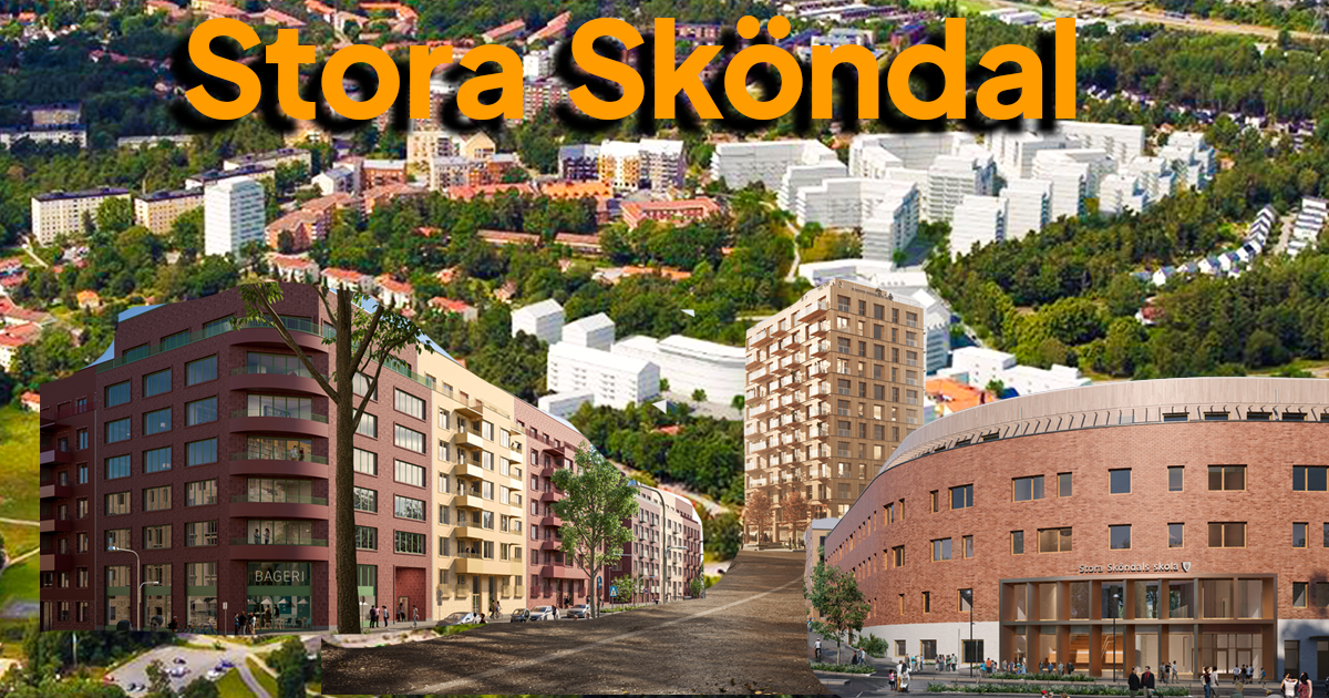 Den massiva exploateringen av Stora Sköndal fortsätter med mer än 1600 lägenheter i fjorton kvarter längs en ny huvudgata. Sköndal är under utbyggnad där syftet är att ge området en innerstads karaktär med tätbebyggda gator.