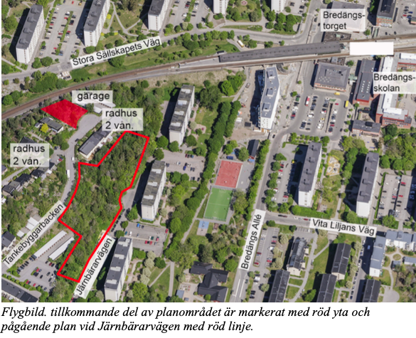 Planen för del av Sätra 2:1 m fl. vid Järnbärarvägen syftar till att möjliggöra två flerbostadshus med cirka 60 bostäder vid Järnbärarvägen samt 10-15 radhus längs Tankebyggarbacken, i ett kollektivtrafiknära läge i Bredäng.