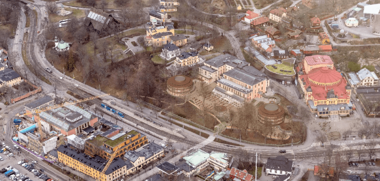 Visionsbild Villa Hasselbacken med rotundor och tillbyggnad